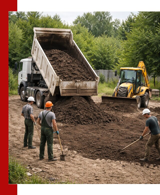 Доставка и укладка грунта для выравнивания участка в Каспийске