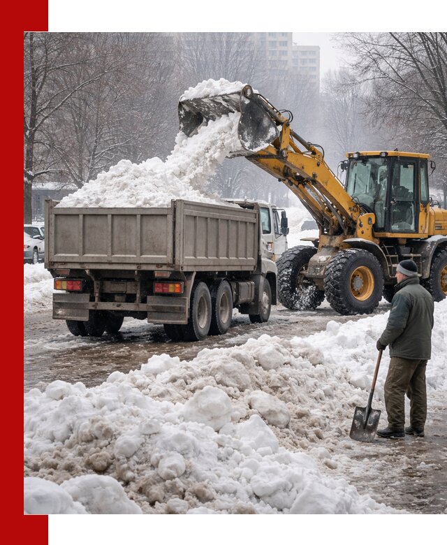 Вывоз снега грузовой техникой в Каспийске оперативно и чисто