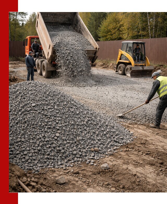 Отсыпка участка щебнем с доставкой и уплотнением в Каспийске