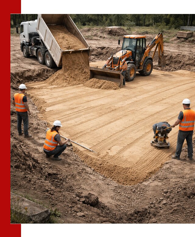 Устройство песчаной подушки для фундаментов и дорог в Каспийске